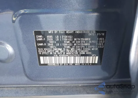 2016 Subaru Outback 2.5I Limited z USA, uszkodzony, nr VIN 4S4BSANC5G3280367